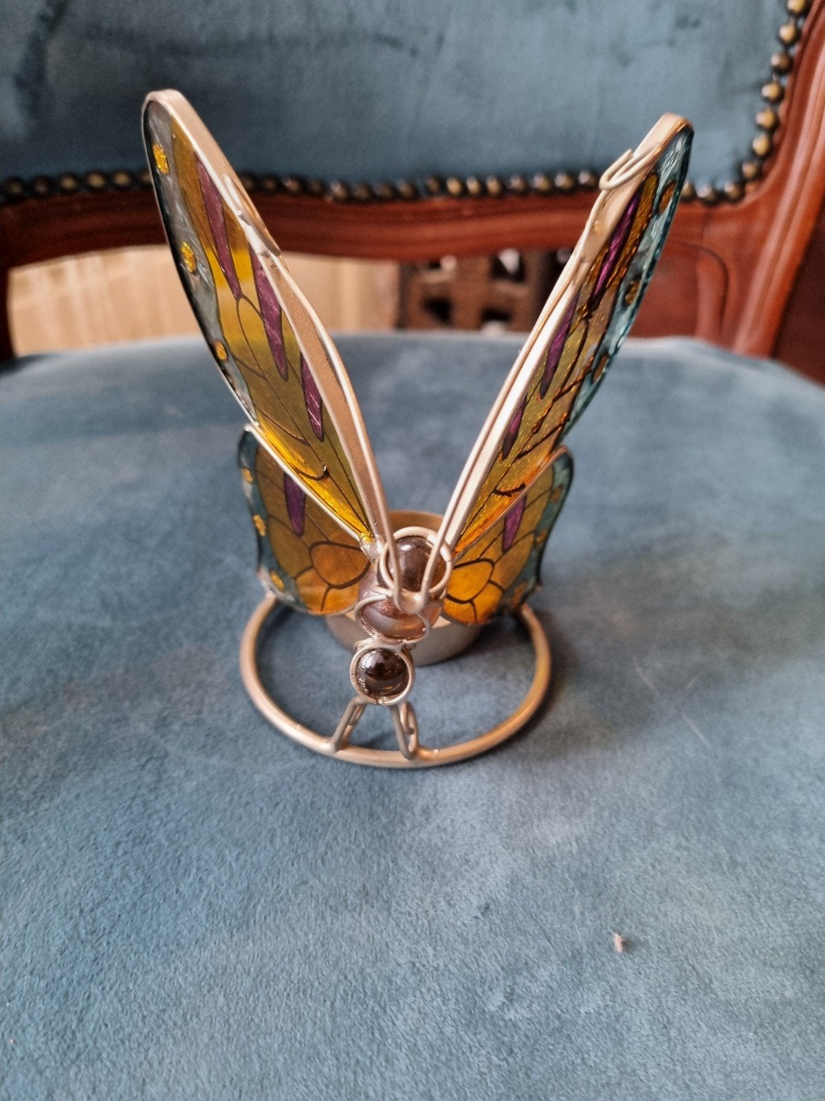 Tiffany-stijl Vlinder Waxinelichthouder - Gekleurd Glas, Ophalen of Verzenden, Zo goed als nieuw, Glas