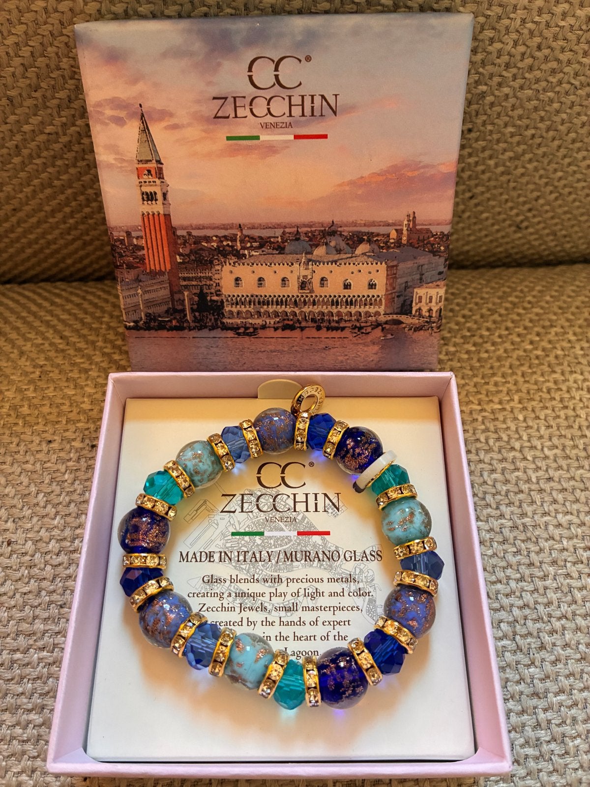 CC Zecchin Venezia Murano Glas Armband - Nieuw, Sieraden, Tassen en Uiterlijk, Armbanden, Overige materialen, Blauw, Nieuw, Ophalen of Verzenden