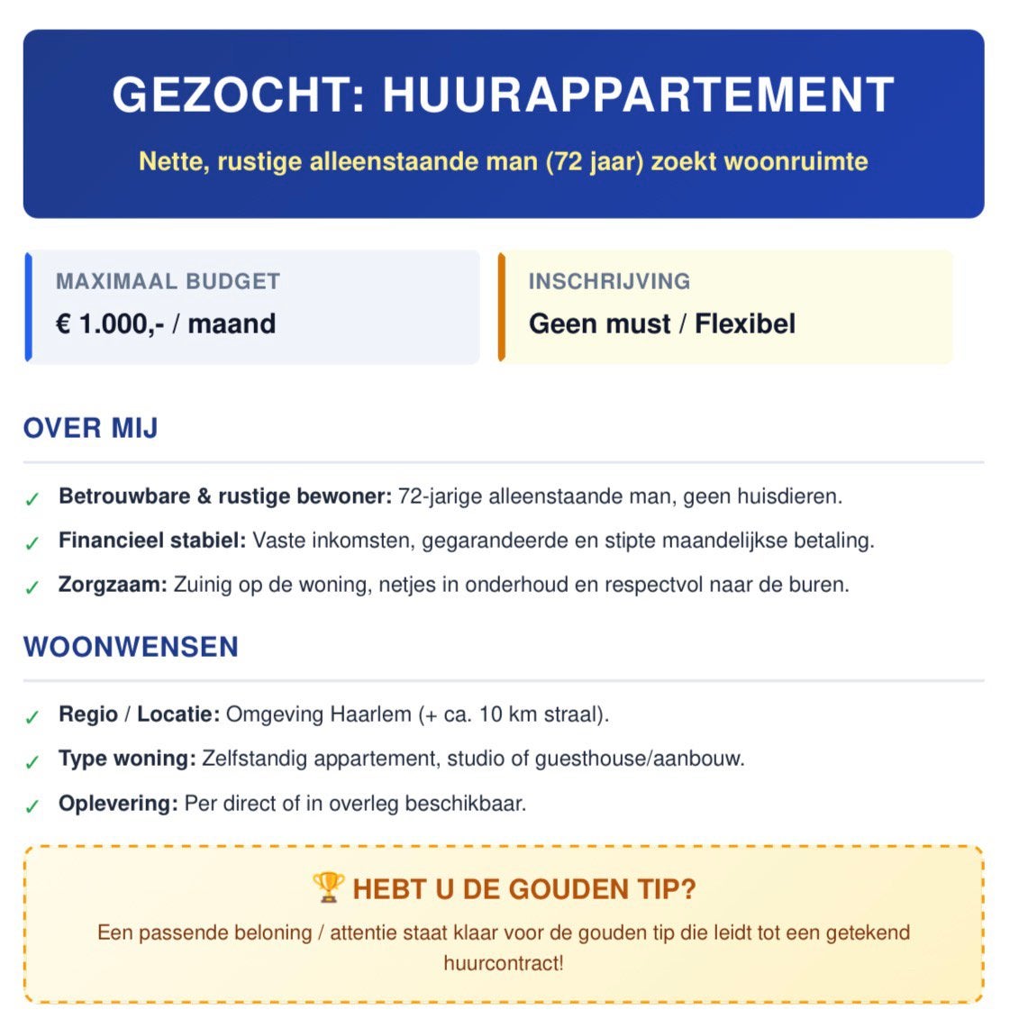 OPZOEK NAAR WOONRUIMTE