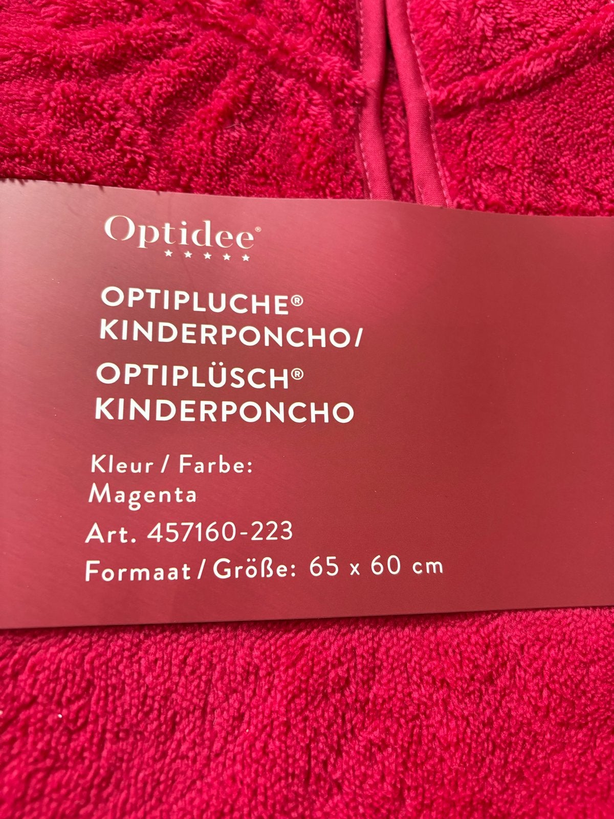 Optidee Optipluche Kinderponcho Magenta 65x60 cm, Ophalen of Verzenden, Nieuw