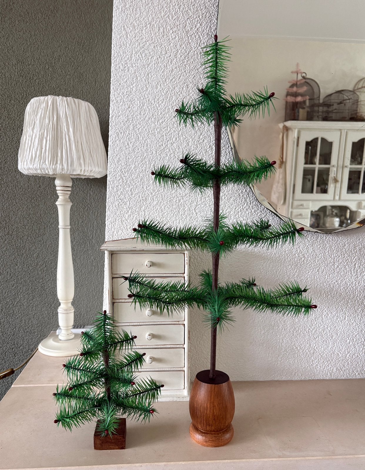 Feathertree  van echte veren gemaakt + klein stolp boompje, Ophalen of Verzenden, Zo goed als nieuw