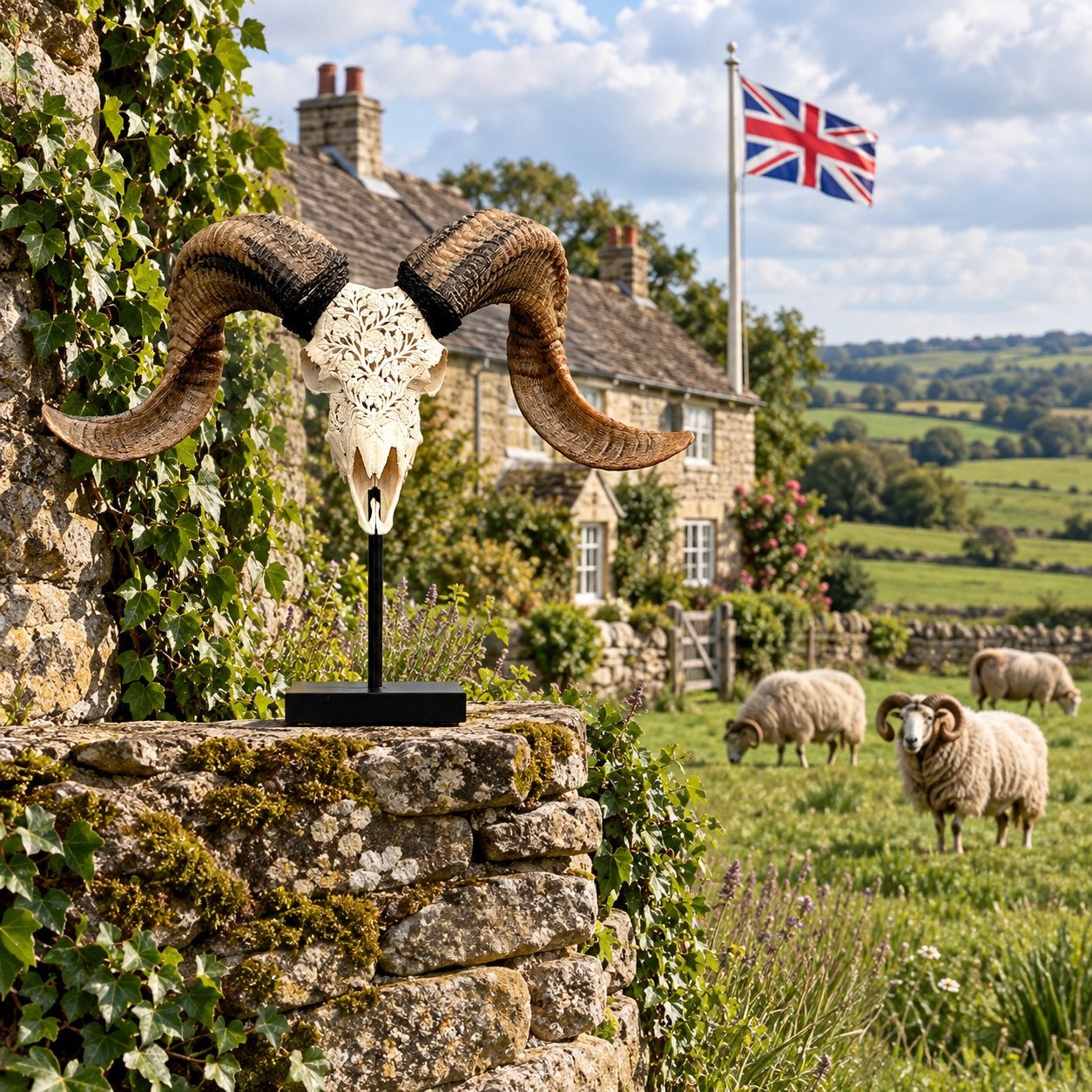Ram skull. Gegraveerd met 'English Roses'., Ophalen of Verzenden