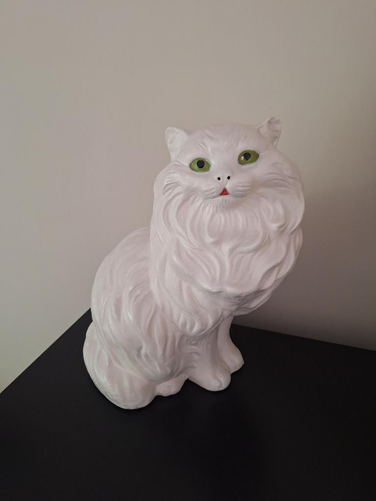 Vintage, Retro Witte Kat Beeld - Perzische Kat Decoratie, Ophalen of Verzenden