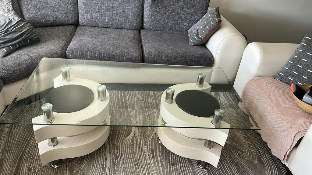 Comfortabele hoekbank met fauteuil - Grijs/Wit, Gebruikt, 100 tot 125 cm, Hoekbank, 300 cm of meer