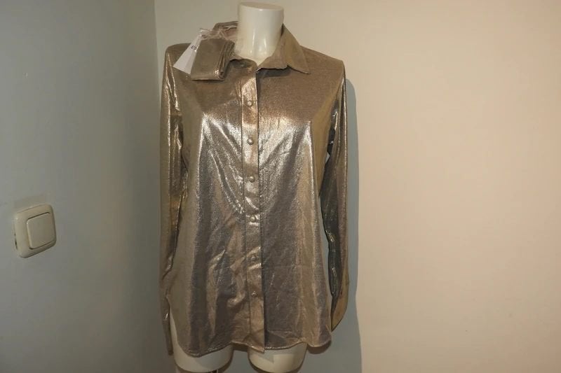 Est'seven goud kleurige blouse jasje met riem nieuw M