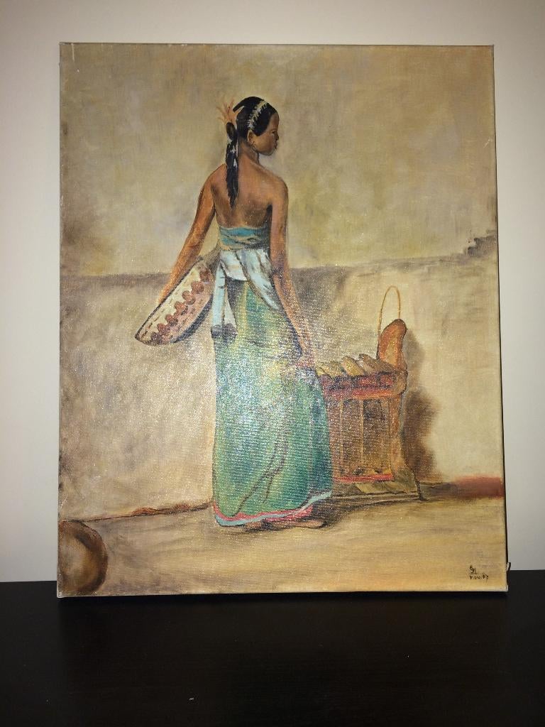 Fraai schilderij van Balinese vrouw (Nov. 1987) 40cmx50cm, Ophalen