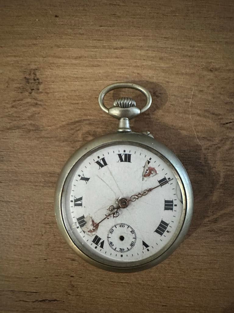 Antiek Zakhorloge (werkt niet)en een zilveren horlogeketting, Ophalen of Verzenden