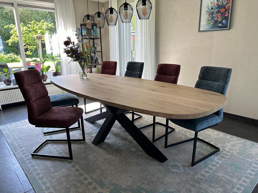 Eiken boomstamtafel Deens Ovaal eettafel massief | voorraad, Huis en Inrichting, Tafels | Eettafels, Ovaal, Nieuw, 200 cm of meer