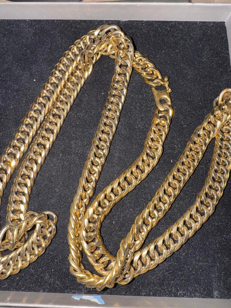 Goudkleurige zware ketting, Sieraden, Tassen en Uiterlijk, Kettingen, Ophalen of Verzenden, Zo goed als nieuw, Goud, Met hanger