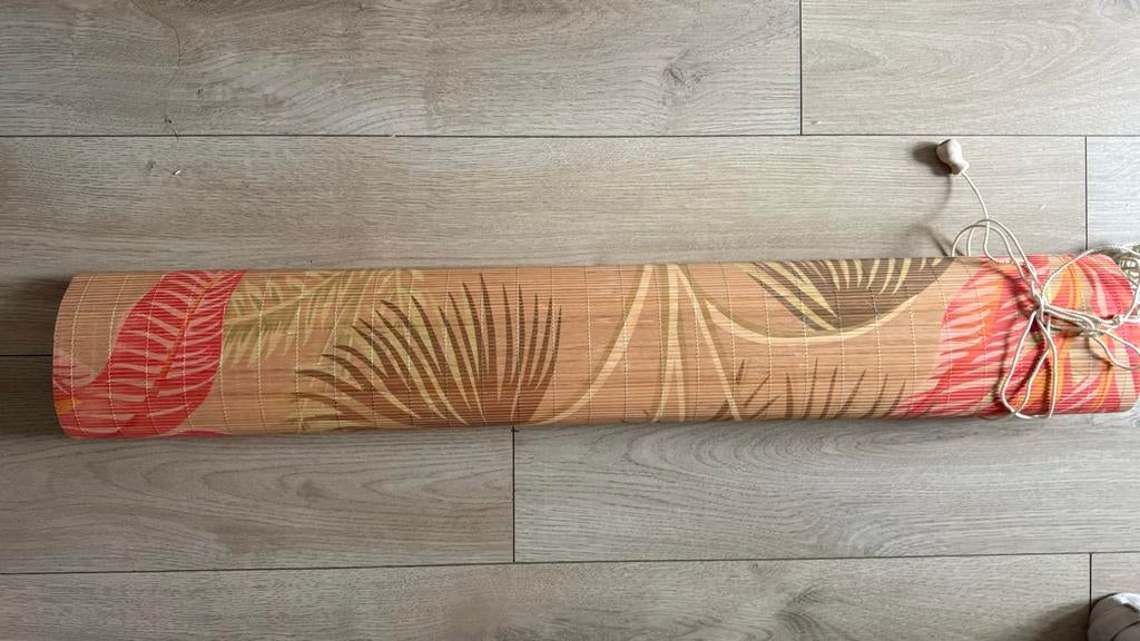 6 stuks Bamboe rolgordijn met tropisch motief, Bruin, 100 tot 150 cm, Zo goed als nieuw, 50 tot 100 cm