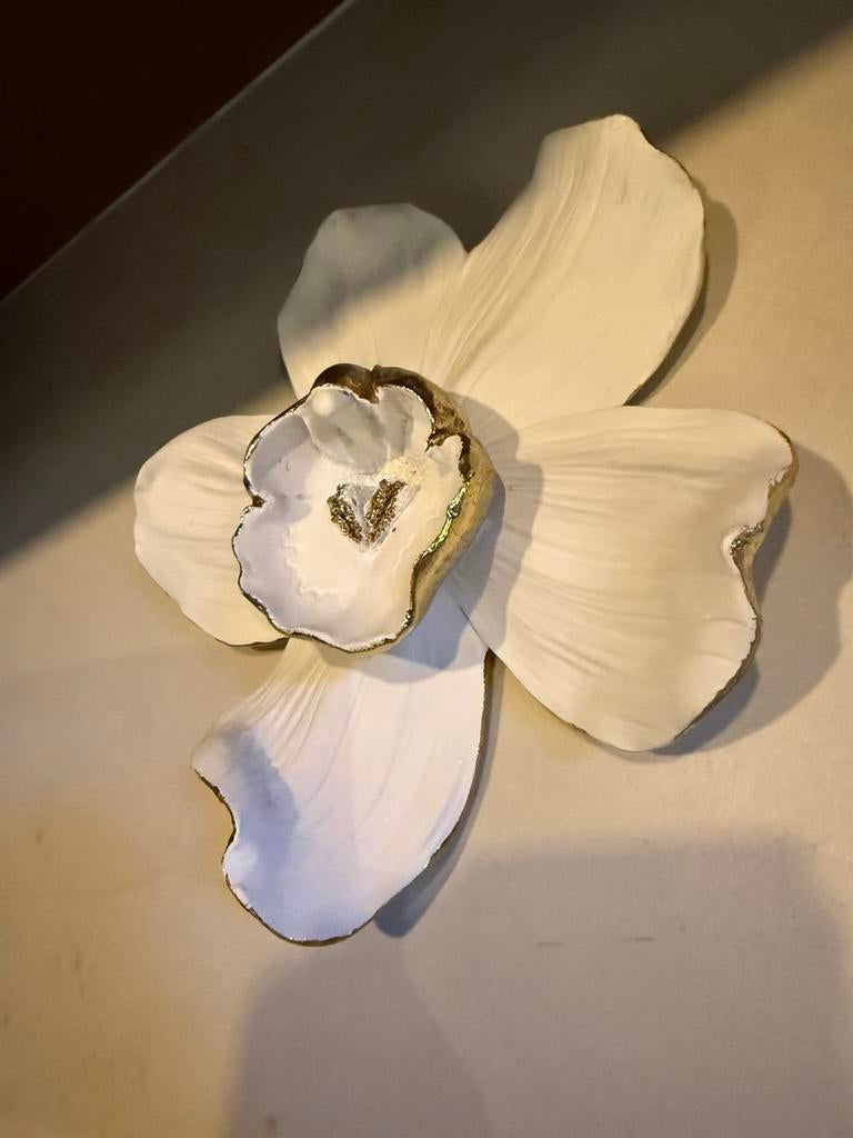 Kare wand ornament orchidee wit / goud, Ophalen of Verzenden, Zo goed als nieuw