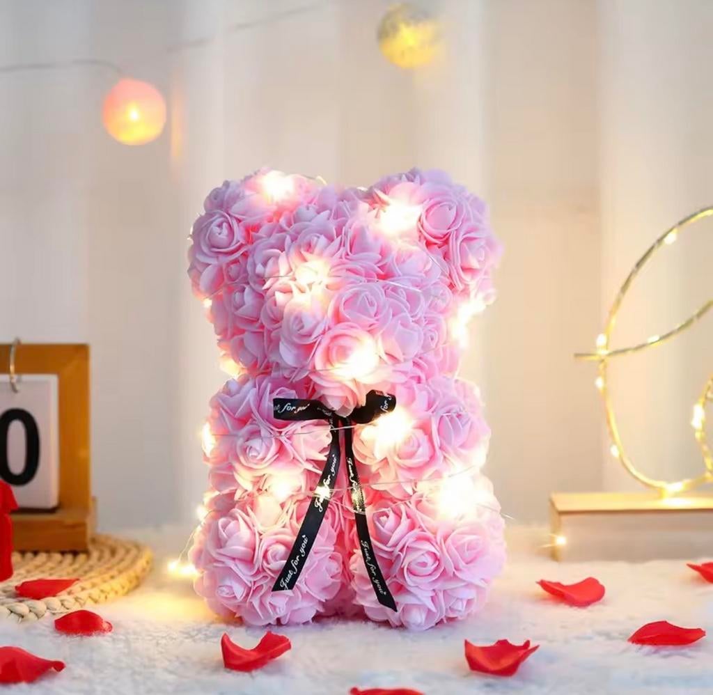 Roze rozen beer met lichtjes in doos, Ophalen of Verzenden, Nieuw