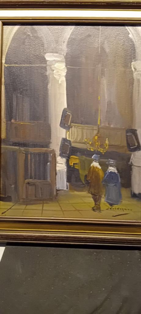 JAN KELDERMAN. Net schilderij kerkinterieur., Antiek en Kunst, Ophalen of Verzenden