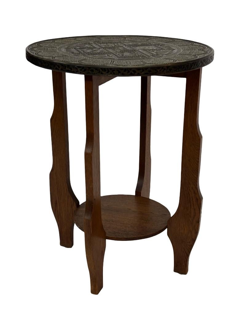 Art Deco bijzettafel tafeltje met messing blad jaren 30, Huis en Inrichting, Tafels | Bijzettafels, Gebruikt, Art Deco, Metaal of Aluminium