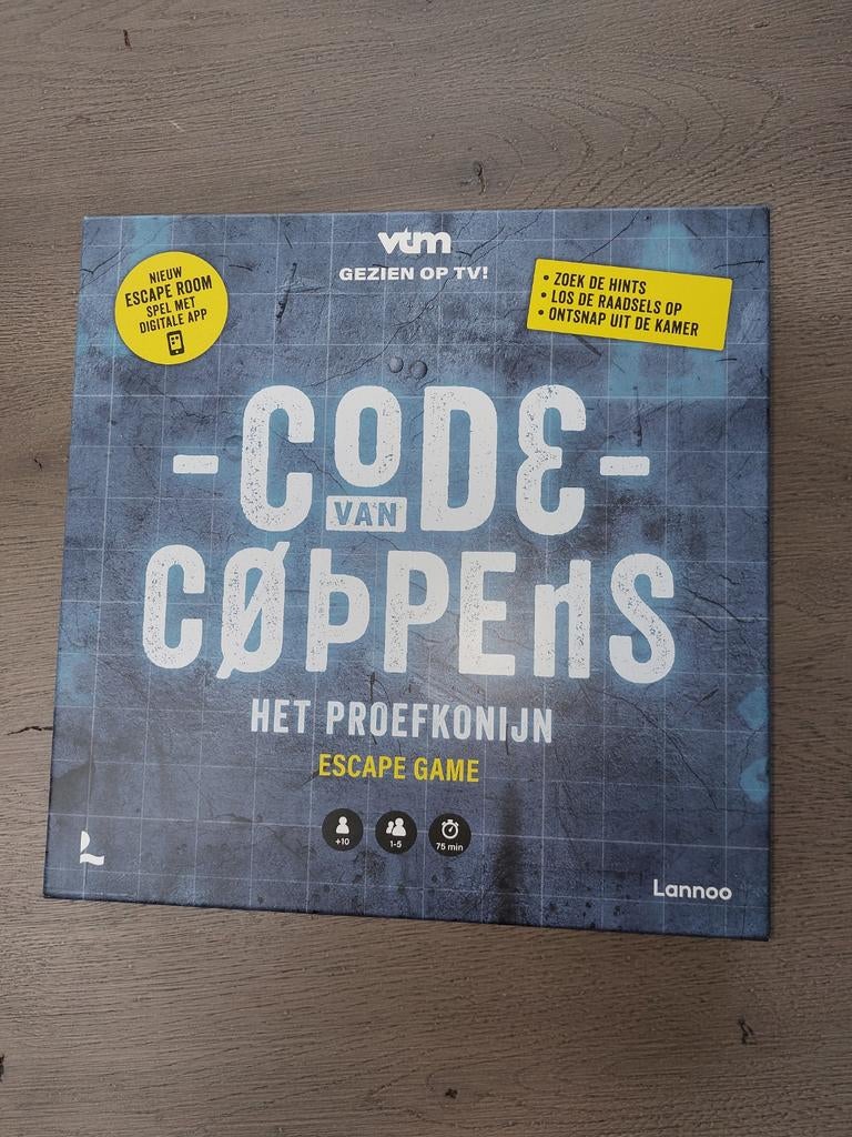 Code van Coppens escape game: Het proefkonijn, Hobby en Vrije tijd, Gezelschapsspellen | Bordspellen, Ophalen of Verzenden, Zo goed als nieuw
