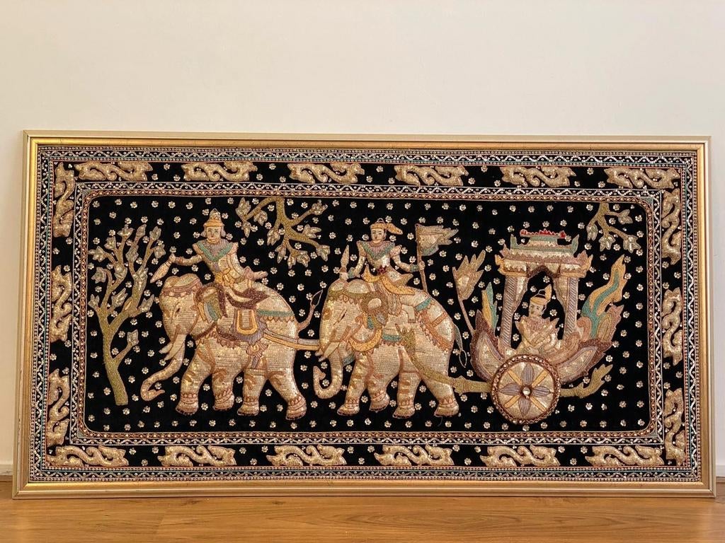 Prachtig Shwe Chi Doe (Kalaga) wandkleed uit Myanmar, Ophalen, Gebruikt, 50 tot 100 cm, Traditioneel