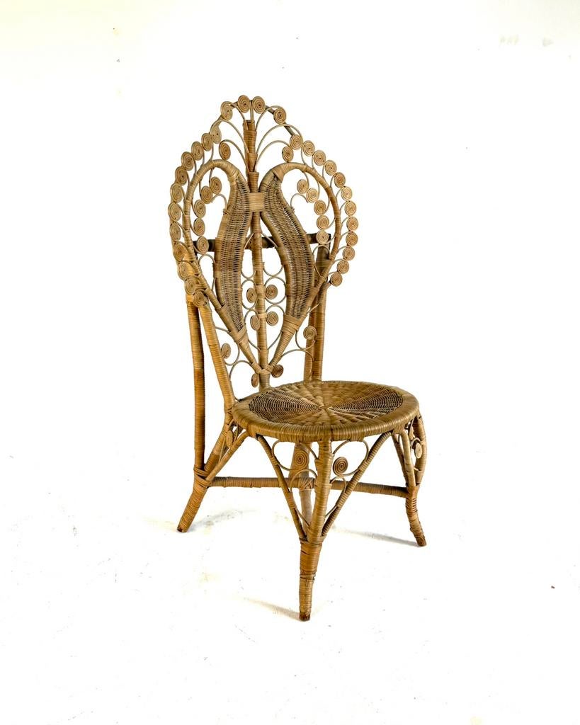 Vintage rotan pauwstoel ‘70, Zo goed als nieuw, Eén, Vintage retro buisframe design rotan webbing papercord deens, Bruin