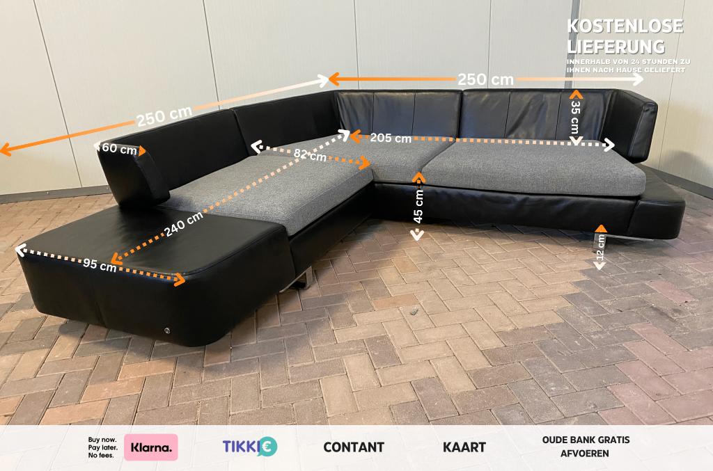 Natuzzi Opus Zwart Echt Leer Premium Design Hoekbank, 250 tot 300 cm, Italiaanse, Modern, Premium, Hoekbank, 75 tot 100 cm