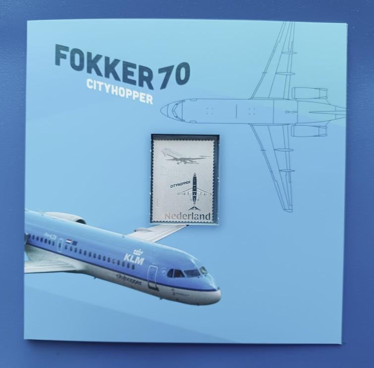 Postzegel met zilver – Nederlandse vliegtuigen: Fokker 70, Verzenden, Na 1940, Postfris