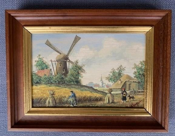 klein) - Arbeid op het land en molen - J. v.d. Jagt, Ophalen of Verzenden
