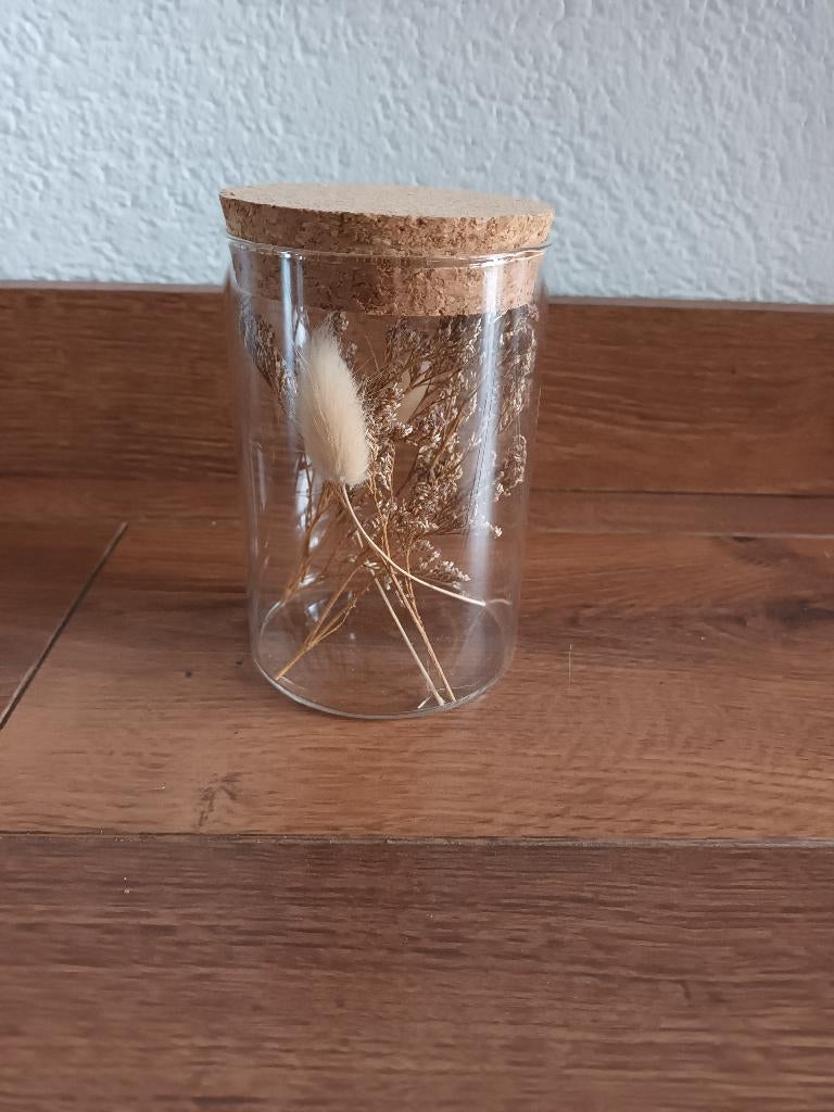 Glazen pot potje vaas vaasje glas met kurken dop kurk deco, Gebruikt, Overige kleuren, Ophalen of Verzenden, Glas