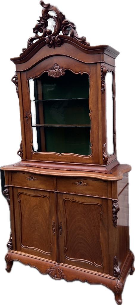 antieke mahonie kast, vitrinekast, servieskast, 230 cm hoog, Ophalen of Verzenden
