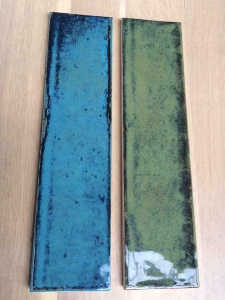 Vintage erg mooie Wandtegel handvorm Groen Blauw 7,5x30 cm, Doe-het-zelf en Verbouw, Tegels, Nieuw, Wandtegels, Ophalen of Verzenden