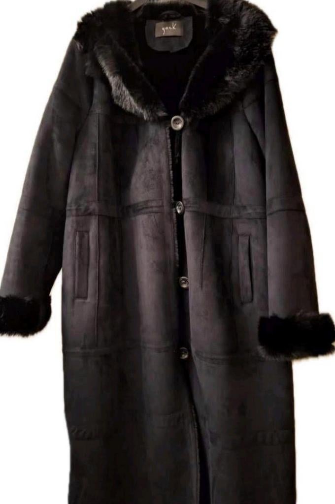 Yoek Zwarte Lange lammy Coat Maat 54, Kleding | Dames, Yoek, Zwart, Maat 46/48 (XL) of groter, Ophalen of Verzenden