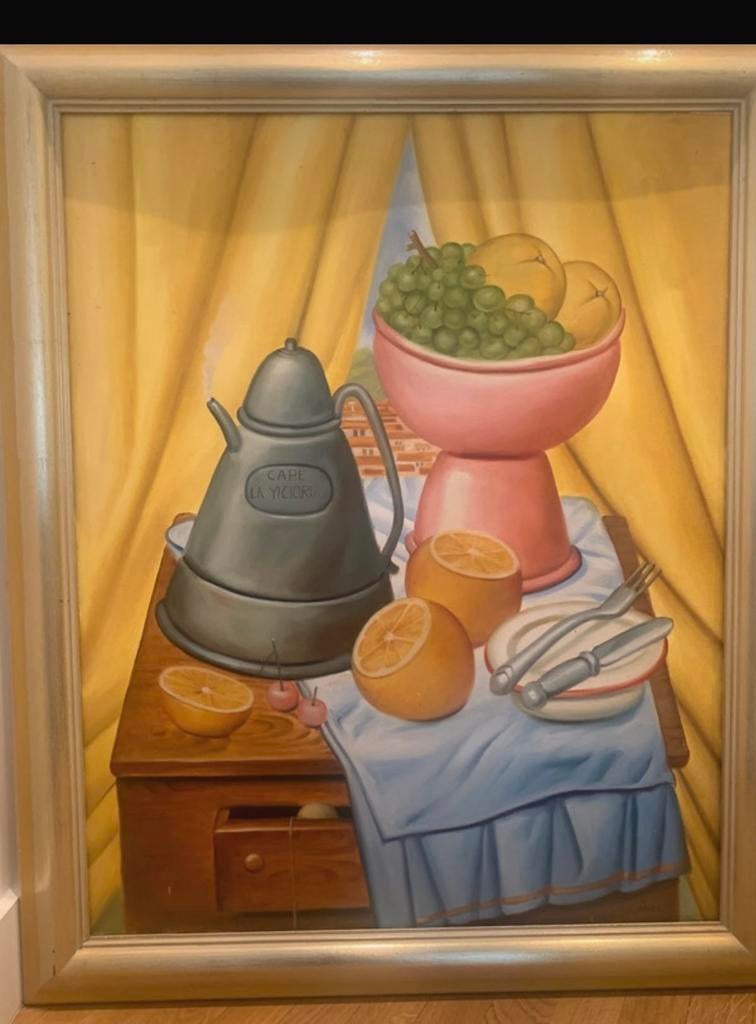 Botero Stijl Stilleven olieverf Schilderij, Ophalen of Verzenden