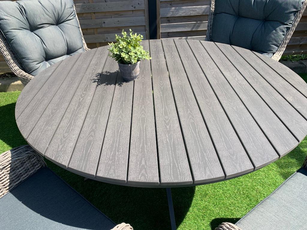 Polywood tafel Ø 140 cm. Aluminium frame. Kleur blad: Grijs, Ophalen, Nieuw, Rond, Kunststof