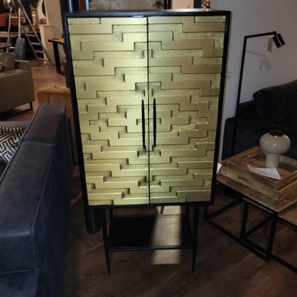 24457 Kast Massief Hout Zwart-Goud 0,70 m, Met plank(en), 100 tot 150 cm, Nieuw, 50 tot 100 cm