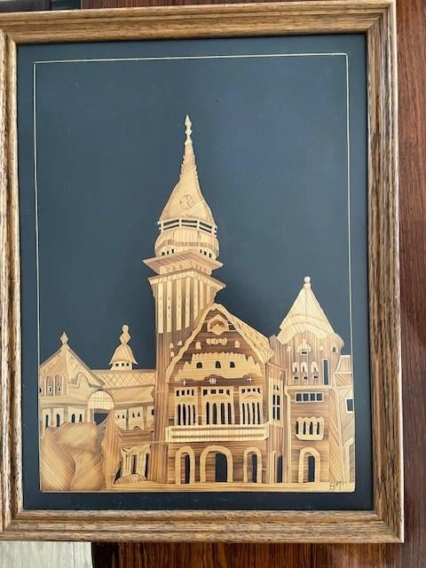Art Nouveau zeldzaam oud kunstwerk wanddecoratie stro inleg, Antiek en Kunst, Ophalen of Verzenden
