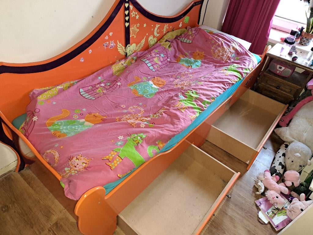 Leuk meidenbed/princessenbed oranje+paars 80x200, Huis en Inrichting, Slaapkamer | Bedden, Gebruikt, Eenpersoons, 80 cm, 200 cm