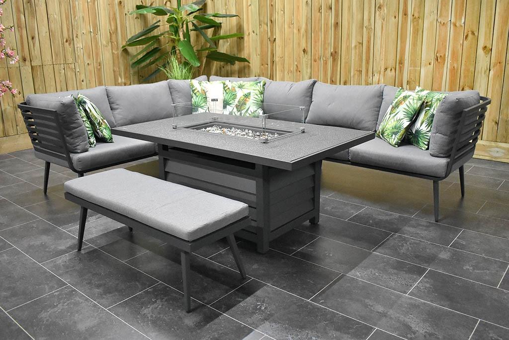 Sorrento Loungeset Hoekbank met Vuurtafel Aluminium Dark Gre, Bank, Ophalen of Verzenden, Tuinset, 7 zitplaatsen