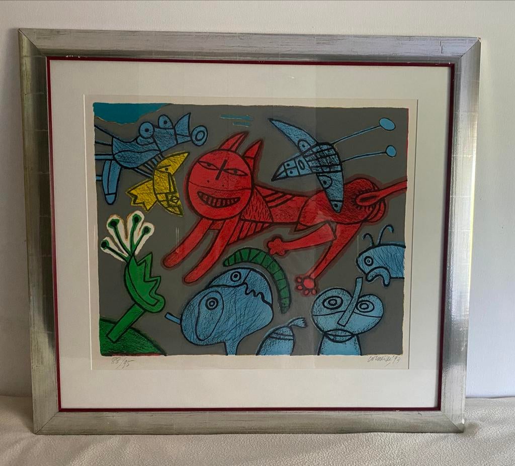 Corneille kleurijke Litho La Femmes et l’oiseau, Antiek en Kunst, Kunst | Litho's en Zeefdrukken, Ophalen