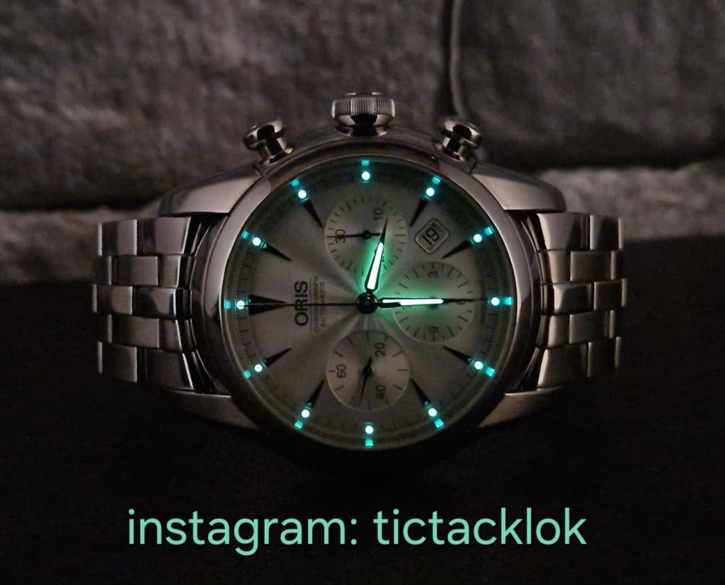 Oris Artelier chronograph automatic, watch + box, Overige merken, Staal, Staal, Polshorloge
