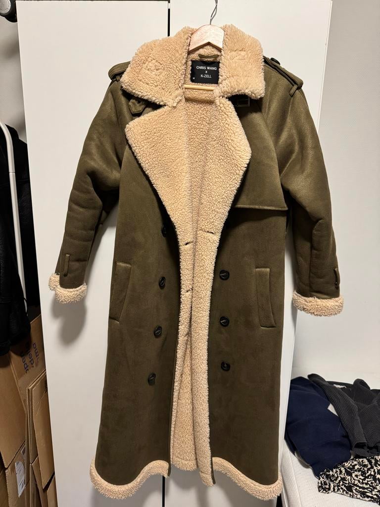 Khaki Jas met Fur Voering, Kleding | Dames, Ophalen, Zo goed als nieuw, Maat 38/40 (M), Bruin