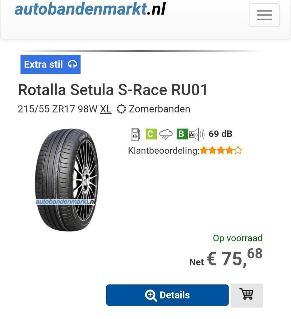 SET Zomerbanden 215/55 R17, Auto-onderdelen, Banden en Velgen, Ophalen, 17 inch, Band(en), Personenwagen