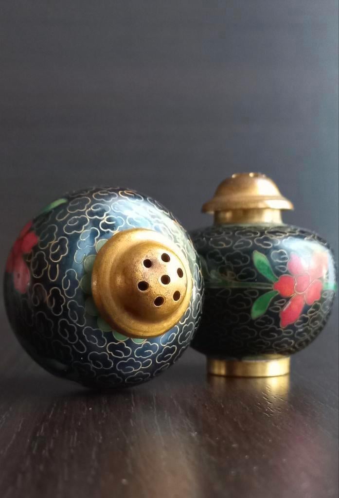 Antiek Chinees zoutpeperstel, cloisonné zout- en peperstel, Ophalen of Verzenden