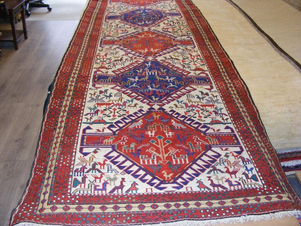 Handgeweven Oosters Loper uniek  Sumak Maat:1.10X3,30, 100 tot 150 cm, Ophalen of Verzenden, Rechthoekig, Crème