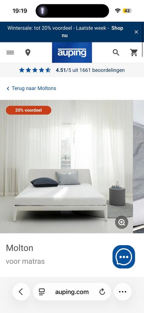 Molton 2-persoons 210x180 - Nieuw!, Ophalen, Wit, Hoeslaken of Sloop, Nieuw