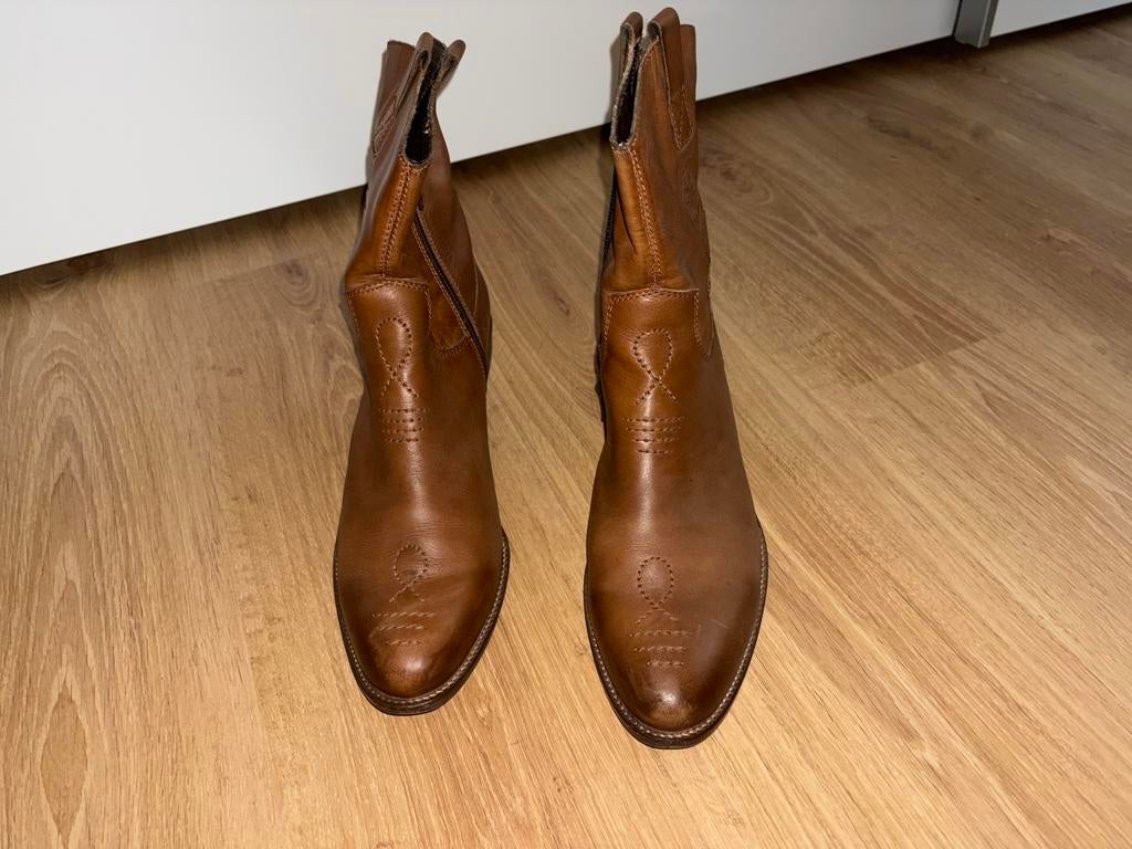 Cognac leren cowboy laarsjes maat 41, Bruin, Lage of Enkellaarzen, Ophalen of Verzenden, Gedragen