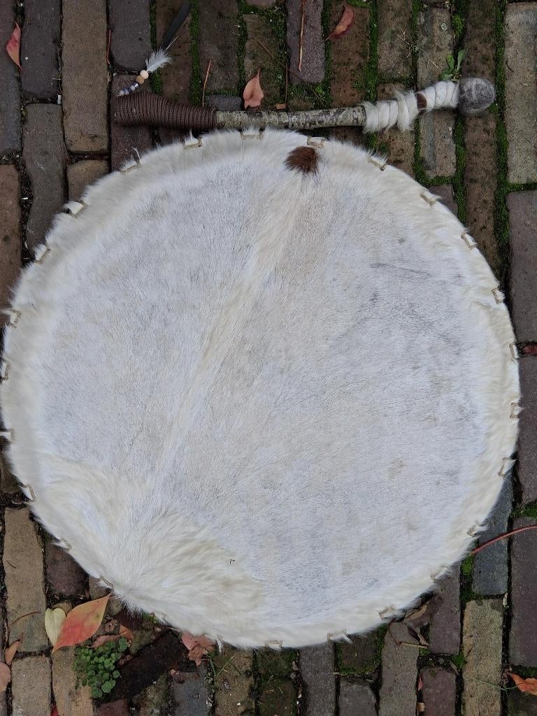 spanbare sjamanen drum witte koe, kleine vlek, Ophalen of Verzenden, Nieuw, Trommel