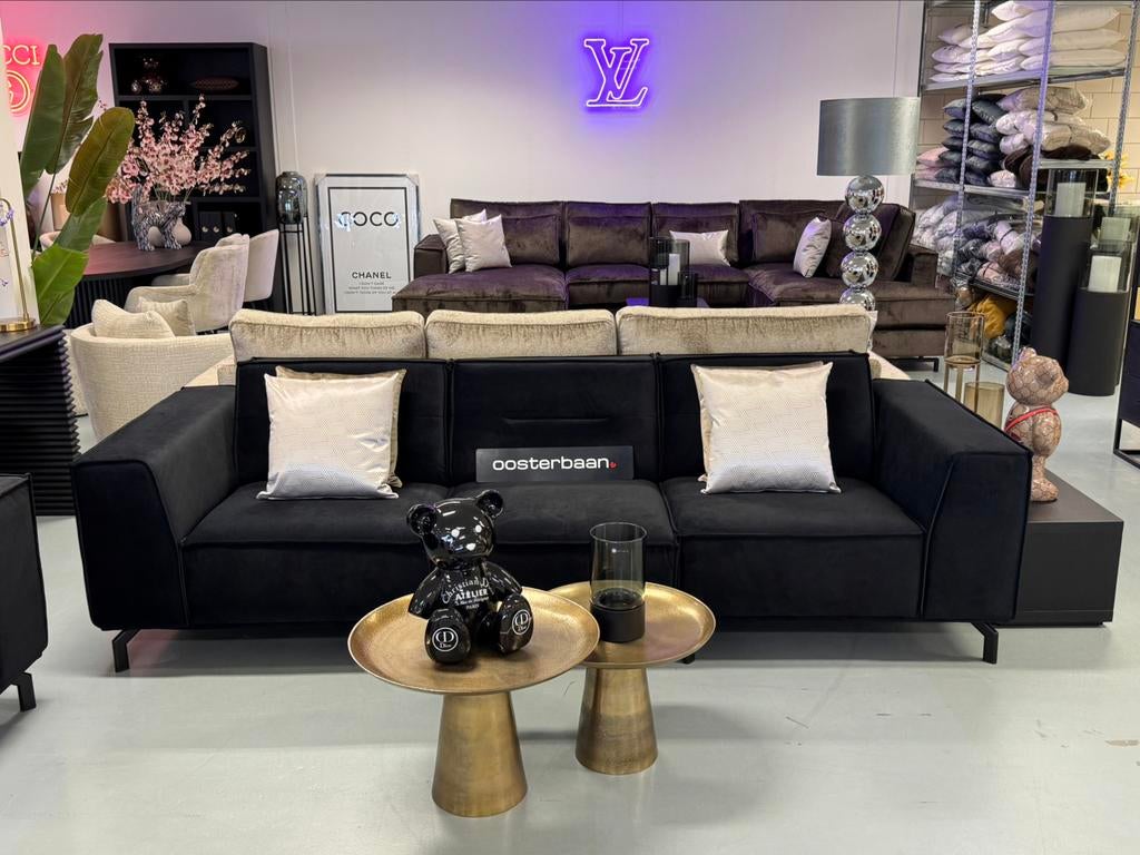 Luxe Velvet Bank Lotte 265cm NIEUW - Zwart - Uniek, 250 tot 300 cm, Info@oosterbaanwonen.nl, Venus 31 8448CE Heerenveen, 75 tot 100 cm