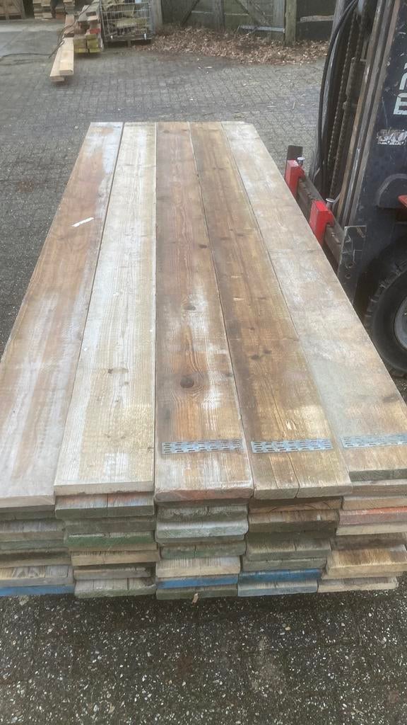 Steigerplanken Steigerhout echt van de bouw, Gebruikt, 25 tot 50 mm, Ophalen of Verzenden, Plank