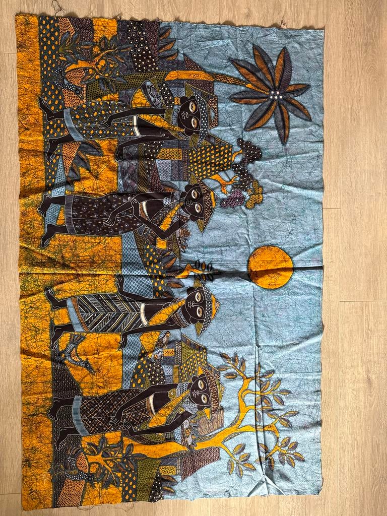 Vintage Afrikaans Wandtapijt, Gebruikt, 100 tot 150 cm, Bruin, Rechthoekig