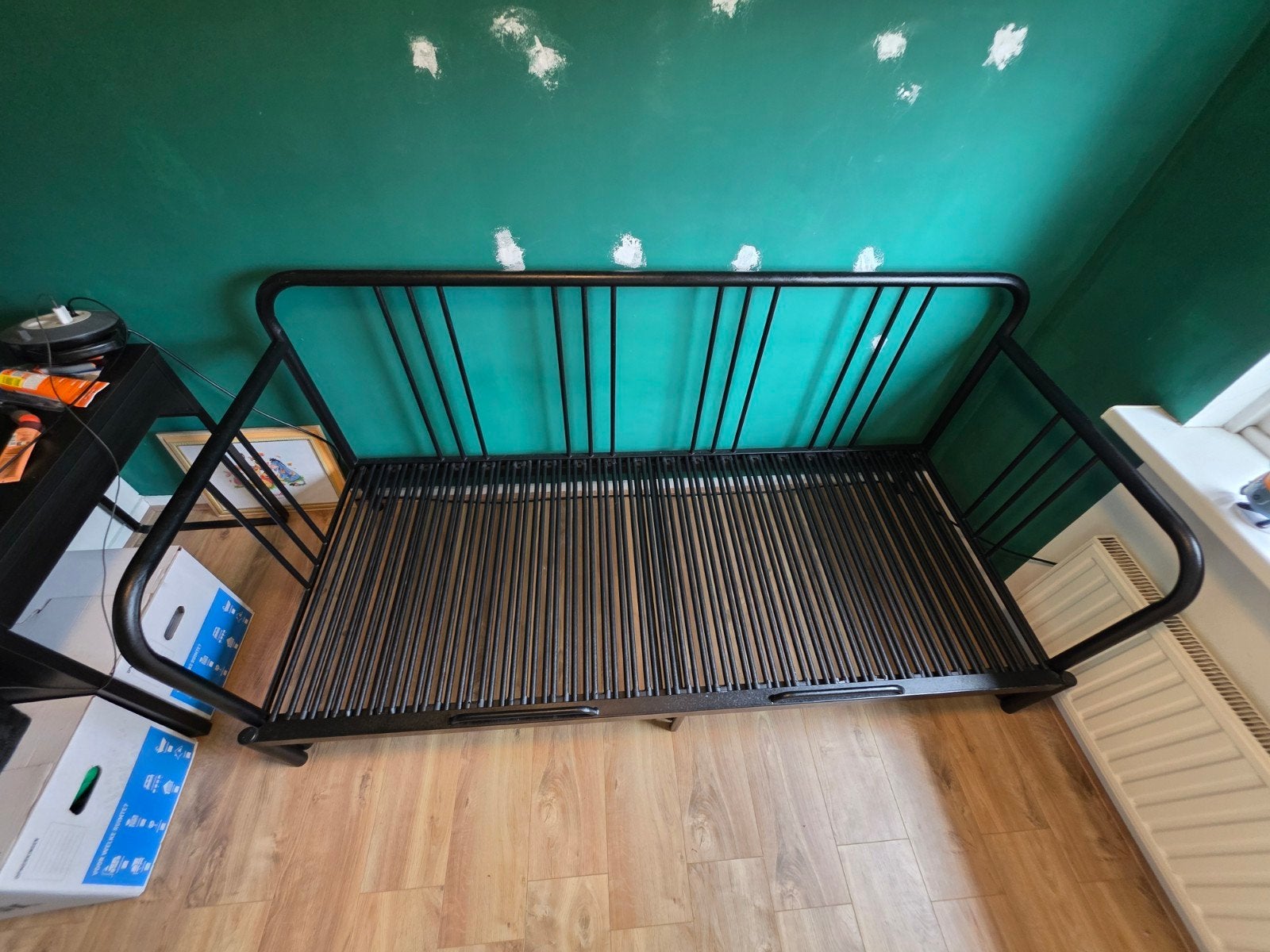 Uitschuifbaar metalen bed 80-160x200cm, Ophalen, Verstelbaar, Eenpersoons, Zwart