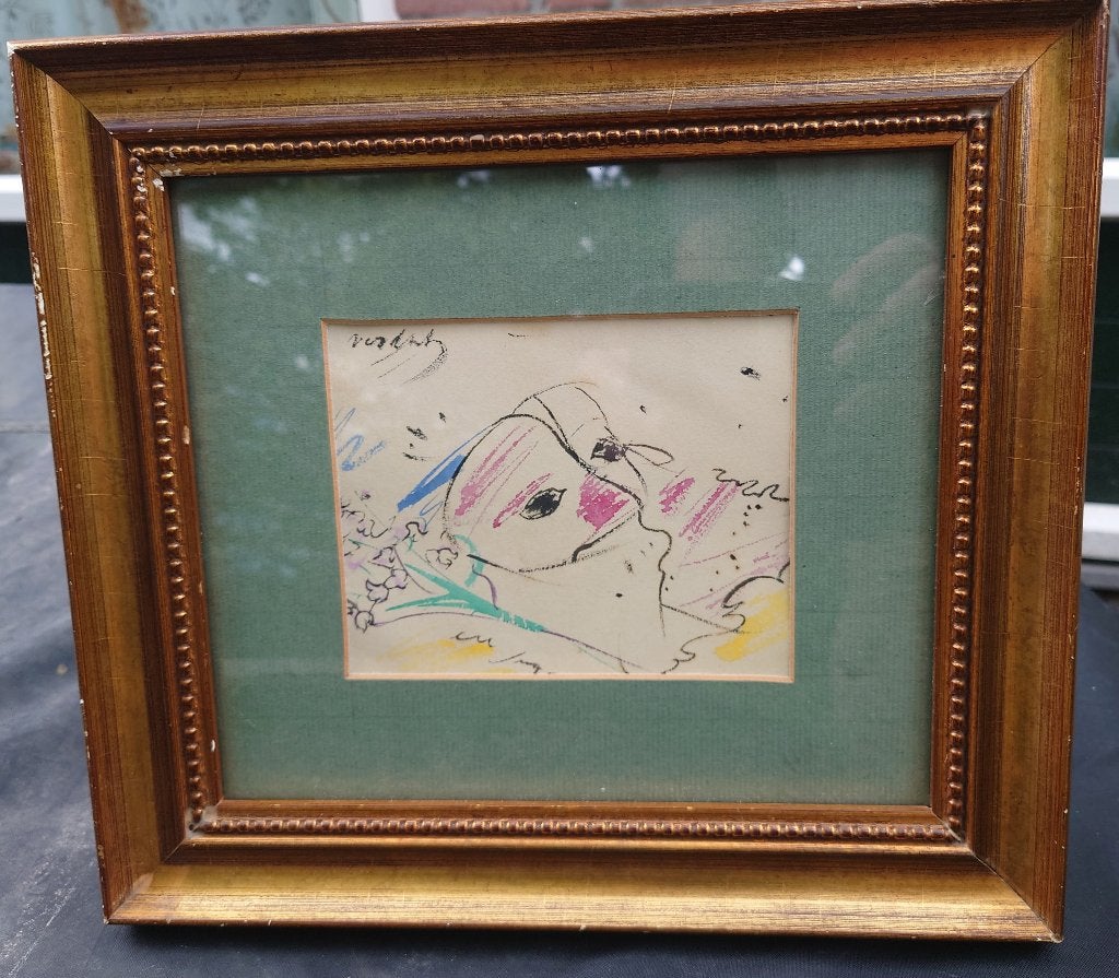 Fritz VERDONK (1902-1963) ??? Abstract gezicht ~1960 aquarel, Antiek en Kunst, Kunst | Schilderijen | Klassiek, Portret of Personen
