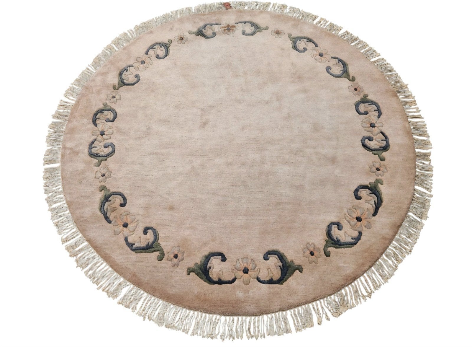 Handgeknoopt oosters rond wol tapijt bloemen rand 210x210cm