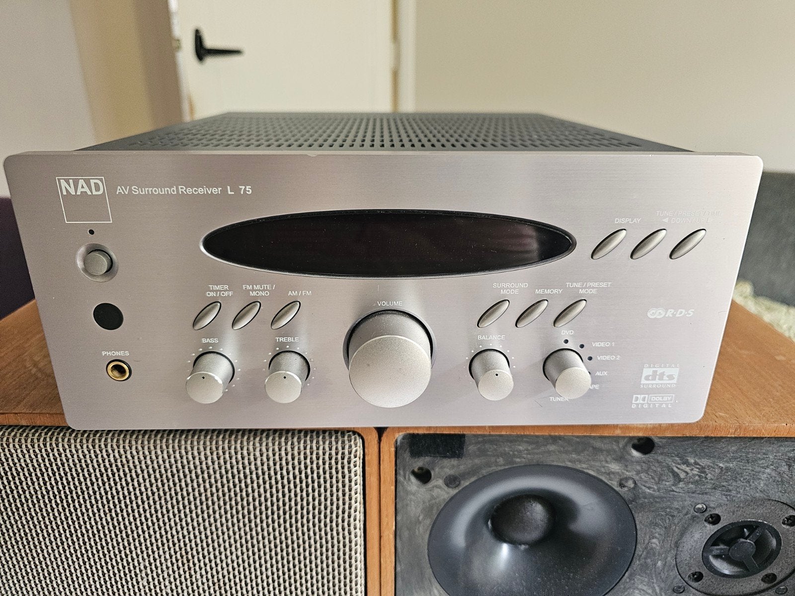 NAD AV Surround Receiver L 75 - Zilver/ blauwkleurig, 60 tot 120 watt, Ophalen, Overige merken, Gebruikt